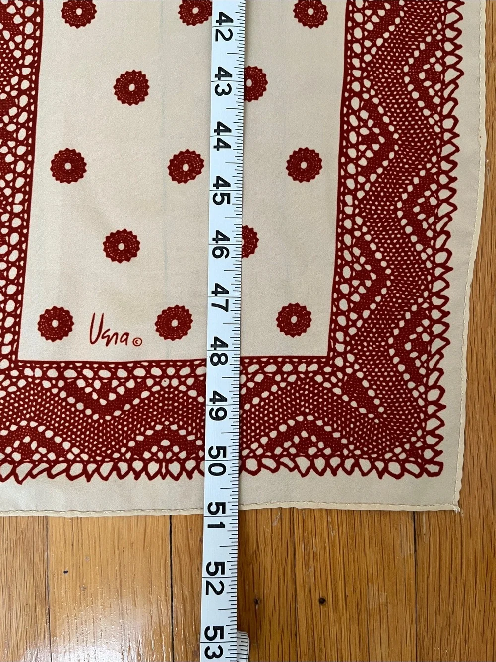 70s Vintage Vera Long Scarf Rust Red Brown & Cream Hand Rolled Headscarf